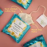 The Vedas Queen Darjeeling Green Tea, Floral Aroma, Muscatel Flavor, Light Golden Hue | Handstitched cotton teabags | Pack of 20