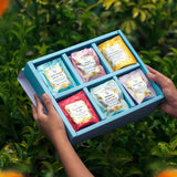 The Vedas Garden of fruits tea gift set | 6 Different varieties | Handstitched Cotton teabags | Total 24 teabags