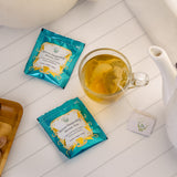 The Vedas Queen Darjeeling Green Tea, Floral Aroma, Muscatel Flavor, Light Golden Hue | Handstitched cotton teabags | Pack of 20