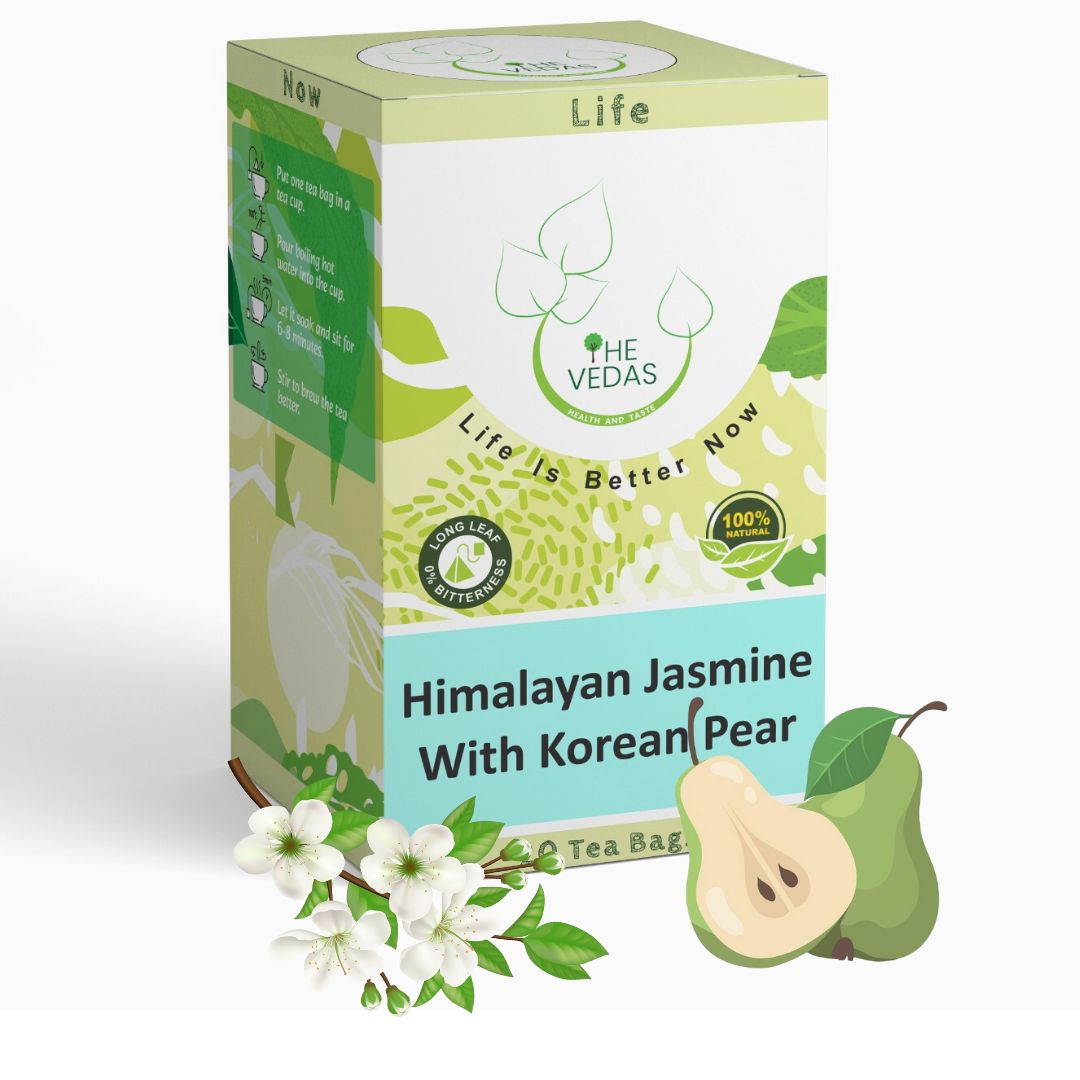 THE VEDAS Himalayan Jasmine Tea With Korean Pear | Caffeine free Herbal Tea | Biodegradable Cotton Teabags | 20 Tea Bags(Pack of 1)