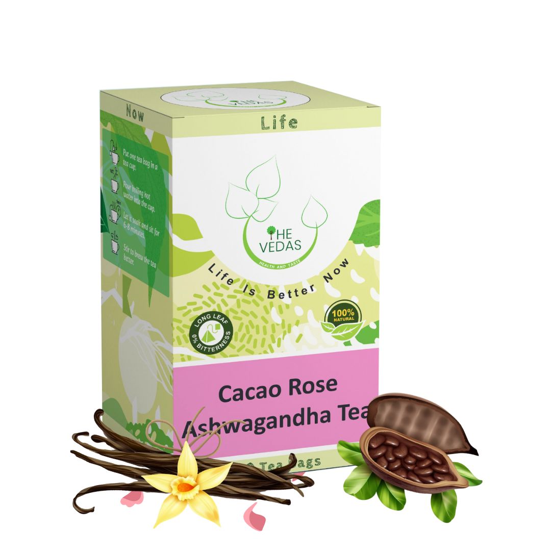 THE VEDAS Cacao Rose Ashwagandha Tea | Caffeine free Herbal Tea | Biodegradable Cotton Teabags | 20 Tea Bags(Pack of 1)