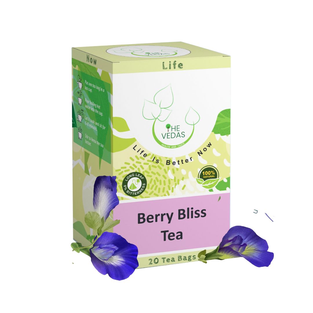 THE VEDAS Berry Bliss Tea | Blueberry Hibiscus Herbal Tea, Caffeine Free, Sweet & Tangy with Antioxidants, Ideal for Hot or Iced Tea | Caffeine free Herbal Tea | Biodegradable Cotton Teabags | 20 Tea Bags(Pack of 1)