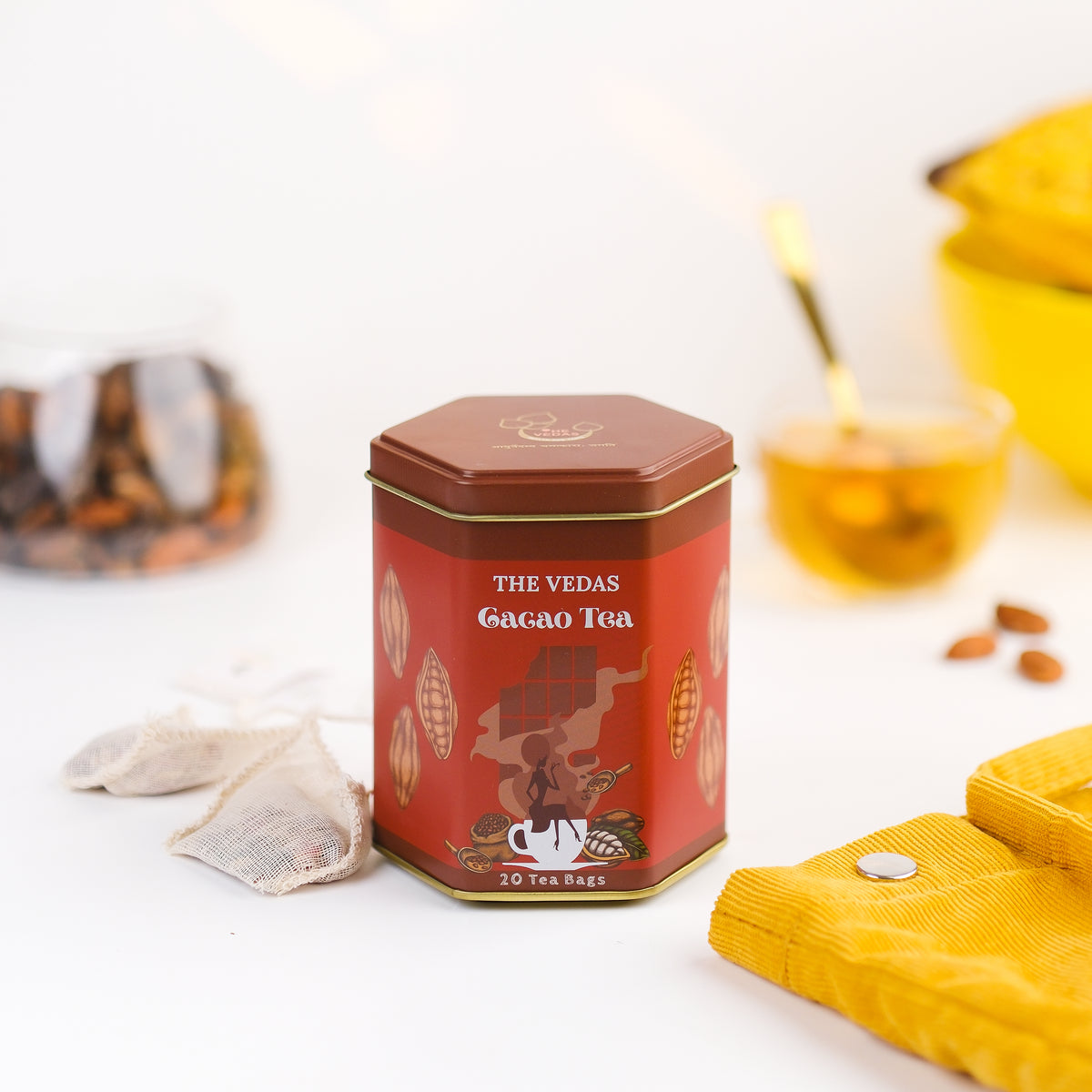 The Vedas Cacao Tea Tin | 20 Hand Stitched Cotton teabags