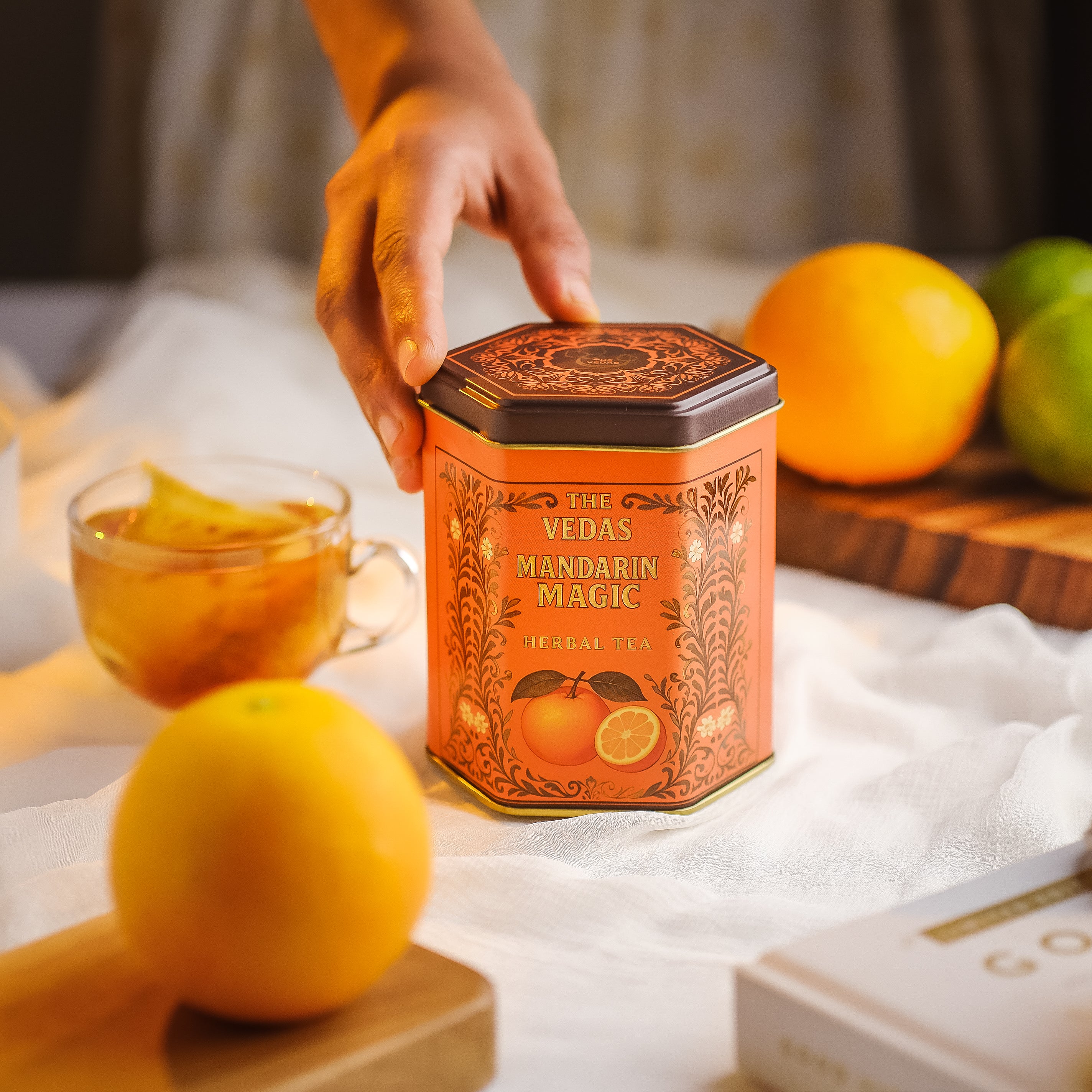 The Vedas Mandarin Magic Tea Tin,  20 Hand stitched cotton teabags
